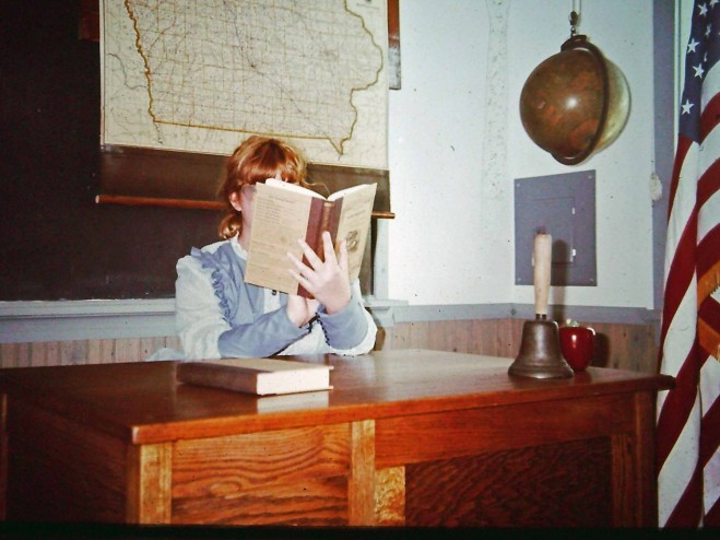Sarah at Teacher Desk at Stone Academy, Solon, Iowa